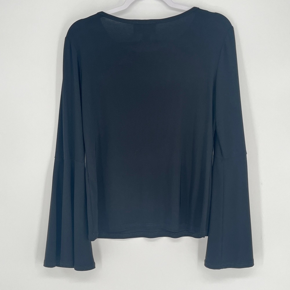 Joseph Ribkoff Black Bell Sleeve Top Womens 12 Gothic Vampire Minimalist Stretch - Picture 6 of 7